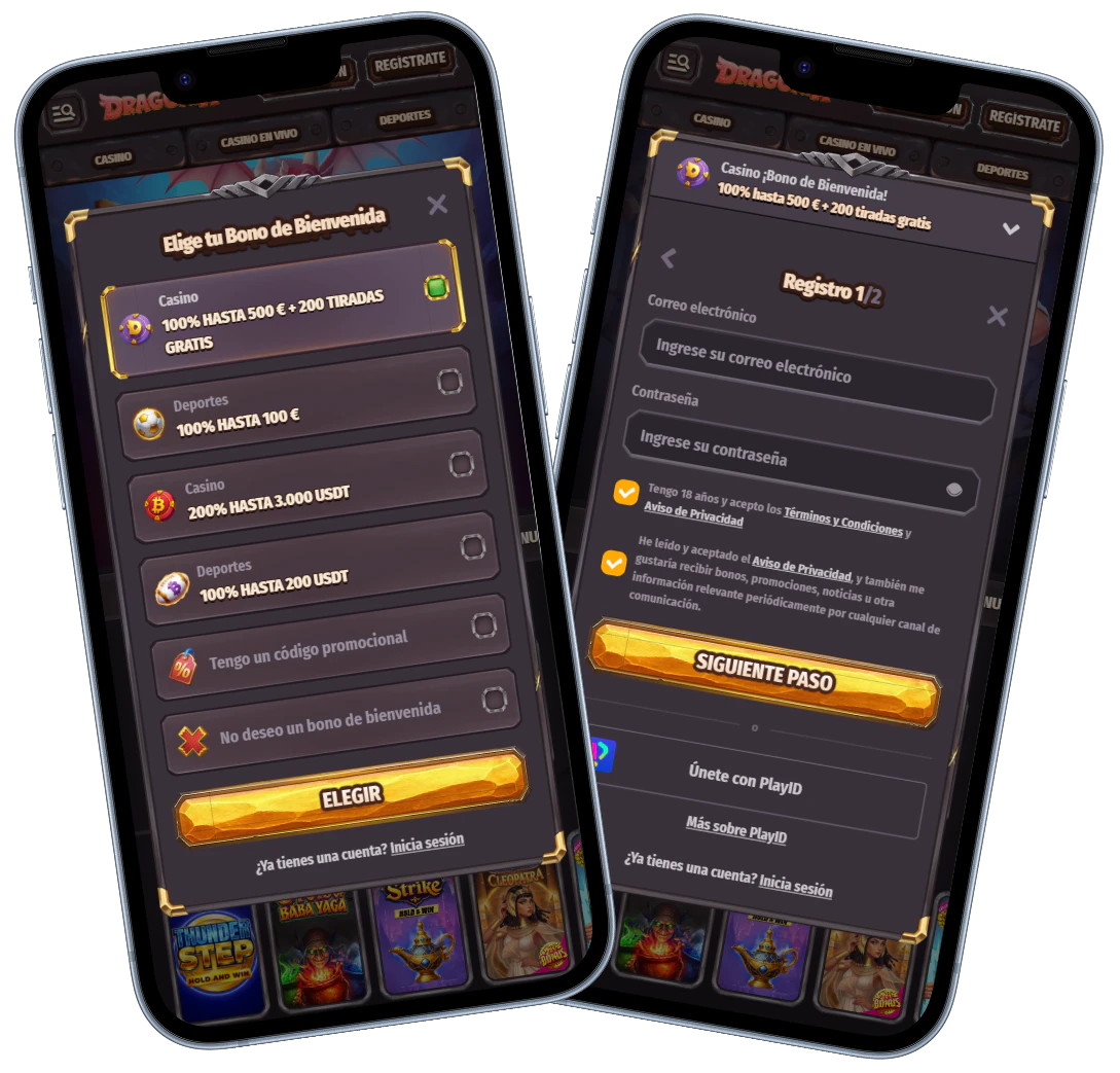 Registro e inicio de sesión en Dragonia Casino